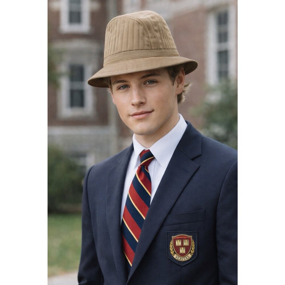 Vintage Harvard University Fedora Tan Quilted Hat Made In USA Size Small 60s